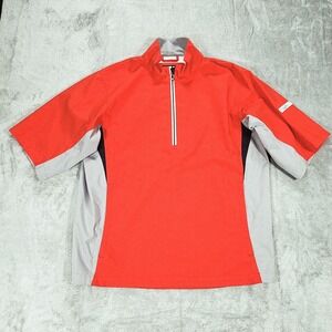 FootJoy DryJoys HydroLite Jacket Mens Medium Red Gray Half Zip Short Sleeve Golf